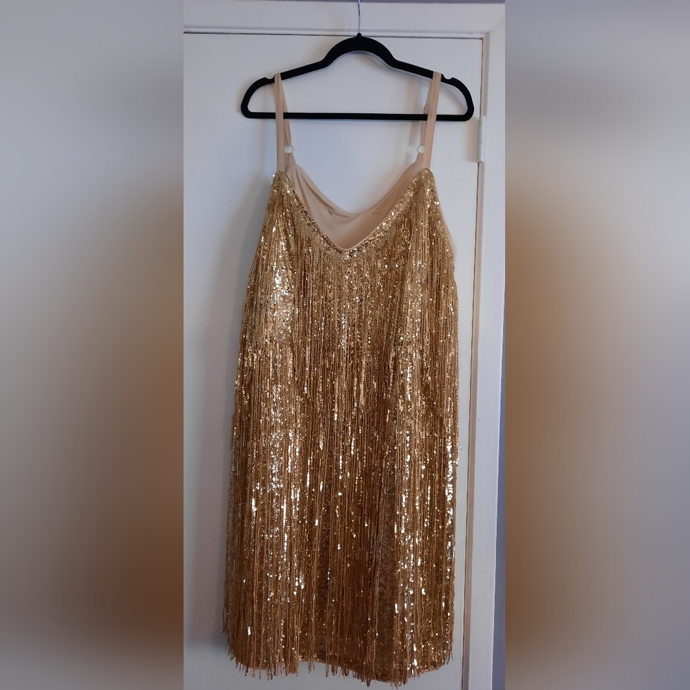 Torrid Gold Sequin Fringe Slip Plus Size Dress